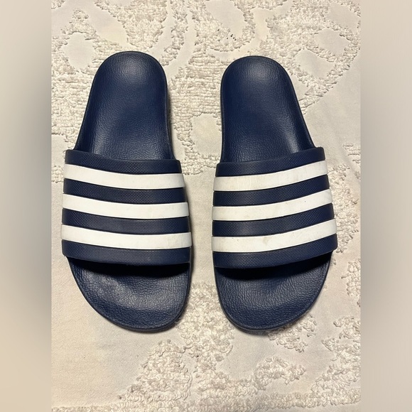 Adidas Mens Slip-on Sandal, Navy Blue W/White Stripes, Sz. 13 - Picture 1 of 2